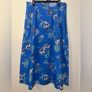 Ann Taylor Blue Floral A-Line Midi Tea Length Skirt